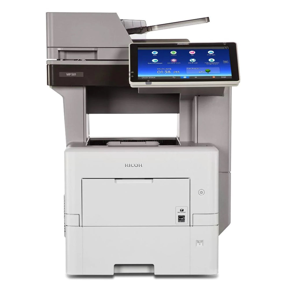 $35/Month Ricoh MP 501 50PPM A4 Monochrome Laser Multifunction Photocopier Printer Machine With 1200x1200 DPI Print Resolution And Duplex Printing